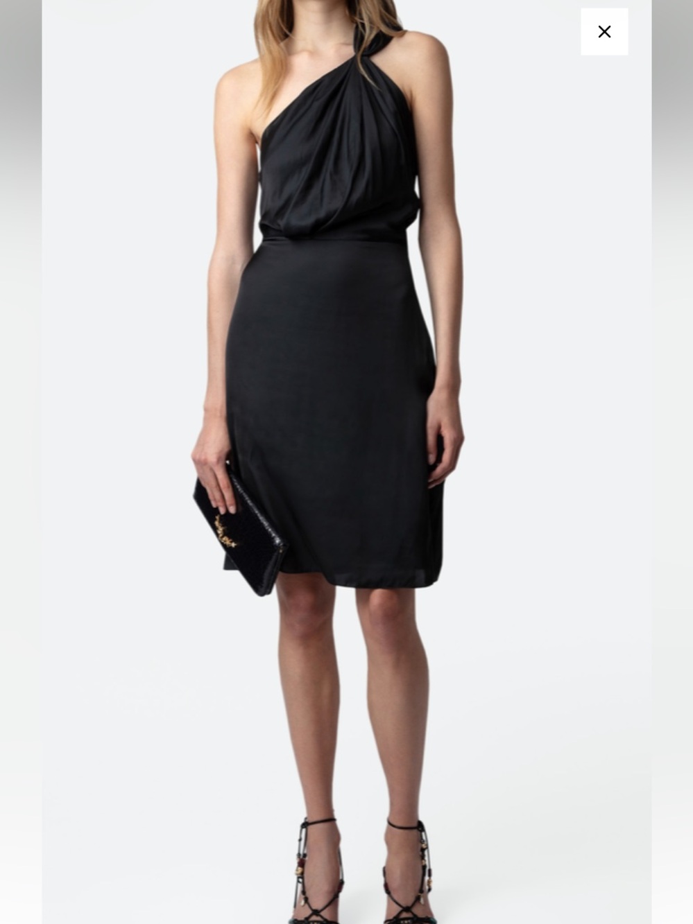 Zadig & Voltaire Black Razal Satin Dress Medium One-Shoulder Draped Designer